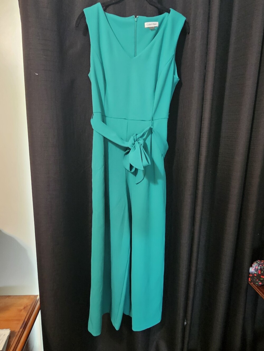 Calvin Klein Teal Sleeveless Wide-Leg Jumpsuit with Self-Tie Waist